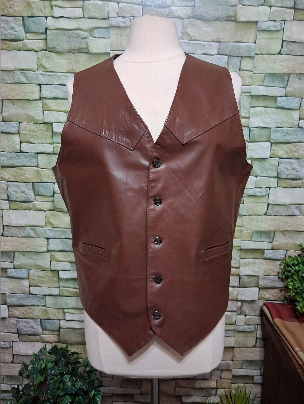 Men's Vintage Oakton Brown Leather Button-Front Western Vest